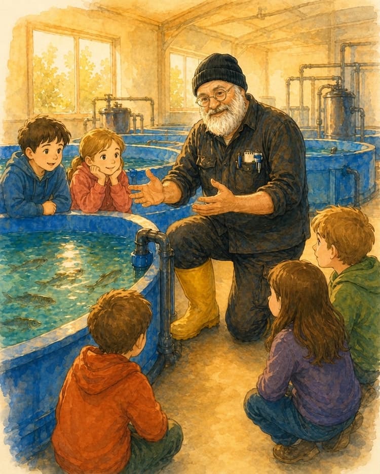 Yechiel Kuperman teaching children about marine biology at Yechiel's Fishery Farm